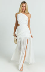 Darcy Maxi Dress - One Shoulder Side Cut Out Gathered Dress in White