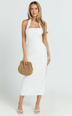 Darcy Midi Dress - Halter Fitted Side Split Dress in White