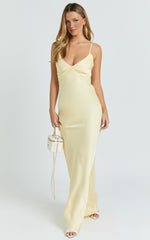 Liliane Maxi Dress - Lace Trim Bias Cut Dress in Lemon