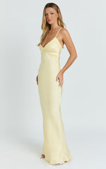 Liliane Maxi Dress - Lace Trim Bias Cut Dress in Lemon