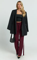 Davi Pants - Drawstring Waist Contrast Panel Tailored Pants in Burgundy