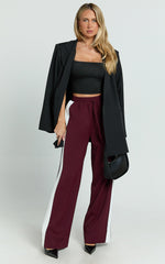 Davi Pants - Drawstring Waist Contrast Panel Tailored Pants in Burgundy