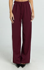 Davi Pants - Drawstring Waist Contrast Panel Tailored Pants in Burgundy