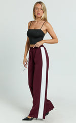 Davi Pants - Drawstring Waist Contrast Panel Tailored Pants in Burgundy
