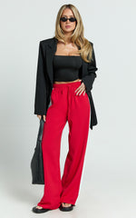 Davi Pants - Drawstring Waist Contrast Panel Tailored Pants in Red