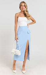 Davie Midi Skirt - High Waist Split Front Skirt in Ice Blue