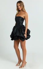 Deb Mini Dress - Ruched Strapless Bubble Hem Dress in Black