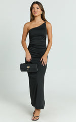 Debbie Maxi Dress - One Shoulder Hardware Detail Dress in Black