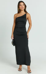 Debbie Maxi Dress - One Shoulder Hardware Detail Dress in Black