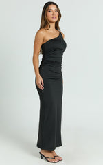 Debbie Maxi Dress - One Shoulder Hardware Detail Dress in Black