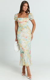 Debina Maxi Dress - Sweetheart Neckline Short Sleeve Dress in Yellow