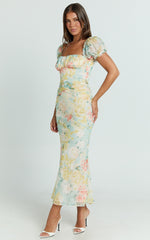 Debina Maxi Dress - Sweetheart Neckline Short Sleeve Dress in Yellow