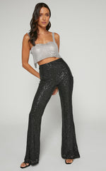 Deliza Pants - Mid Waisted Sequin Flare Pants in Black