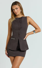 Desi Two Piece Top and Skirt Set in Chocolate