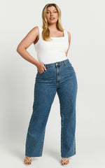 Dexter Jeans - High Waisted Straight Leg Denim Jeans in Dark Blue Wash