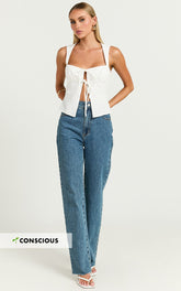Dexter Jeans - High Waisted Straight Leg Denim Jeans in Dark Blue Wash