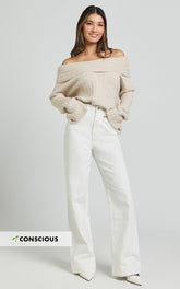 Dexter Jeans - High Waisted Straight Leg Denim Jeans in Ecru