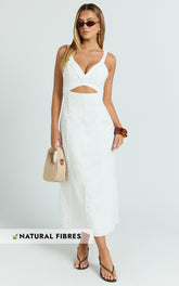 Dexter Midi Dress - V Neck A Line Dress in Off White