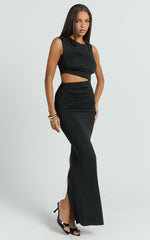 Dixie Maxi Dress - One Sleeve Cut Out Bodycon Dress in Black