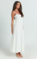 Donissa Midi Dress - Panelled Knit Dress in White