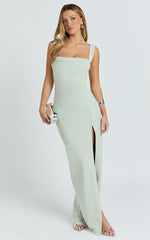 Donna Maxi Dress - Cowl Neck Column High Split Dress in Sage