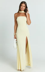 Dorothea Maxi Dress - Georgette Scarf Fit and Flare Dress in Lemon