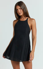 Dorothy Mini Dress - Backless Beaded Smock Mini Dress in Black