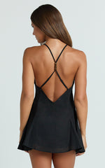 Dorothy Mini Dress - Backless Beaded Smock Mini Dress in Black