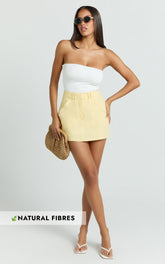 Dream Linen Blend Skort - High Waisted A Line Skort in Lemon