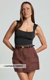 Dream Linen Blend Skort - High Waisted A Line Skort in Brown