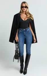 Duffy Jeans - High Waisted Super Stretch Skinny Denim Jeans in Dark Blue Wash