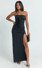 Edeline Maxi Dress - Strapless Sweetheart Ruched Bodycon Dress in Black