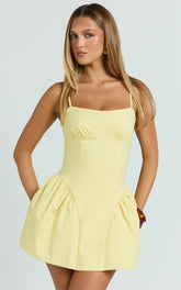 Elliot Mini Dress - Scoop Neck Fit And Flare Dress in Lemon