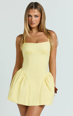 Elliot Mini Dress - Scoop Neck Fit And Flare Dress in Lemon