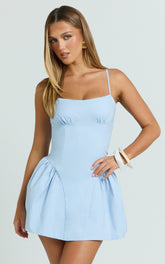 Elliot Mini Dress - Scoop Neck Fit And Flare Dress in Pale Blue