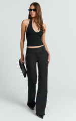 Elliot Pants - Mid Rise Pinstripe Bootleg Pants in Black