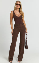Elliot Pants - Mid Rise Pinstripe Bootleg Pants in Brown Stripe