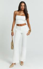 Elliot Pants - Mid Rise Pinstripe Bootleg Pants in Cream Plain