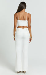 Elliot Pants - Mid Rise Pinstripe Bootleg Pants in Cream Plain