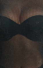 Ellise Maxi Dress - Diamante High Neck Long Sleeve Bodycon Dress in Black