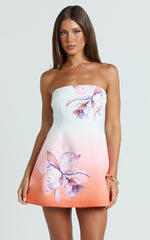 Elouise Mini Dress - Strapless Princess Panel A Line Dress in Orchid Ombre Print