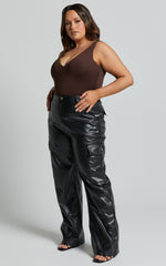 Elviera Pants - High Waisted Faux Leather Cargo Pants in Black