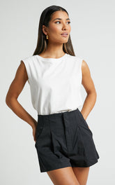 Elyssa Shorts - Pleat Detail Shorts in Black