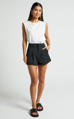 Elyssa Shorts - Pleat Detail Shorts in Black