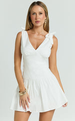 Elyza Mini Dress - neck Tierred Dress in White