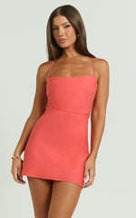 Emelia Mini Dress - Square Neck Tie Back Dress in Coral