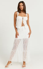 Emilia Maxi Skirt - Lace Gathered Panel Maxi Skirt in White