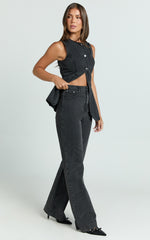 Emman Jeans - High Waisted Cotton Wide Leg Denim Jeans in Black