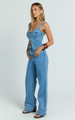 Emman Jeans - High Waisted Cotton Wide Leg Denim Jeans in Mid Blue