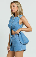 Erin Shorts - High Rise Denim Shorts in Mid Blue Wash